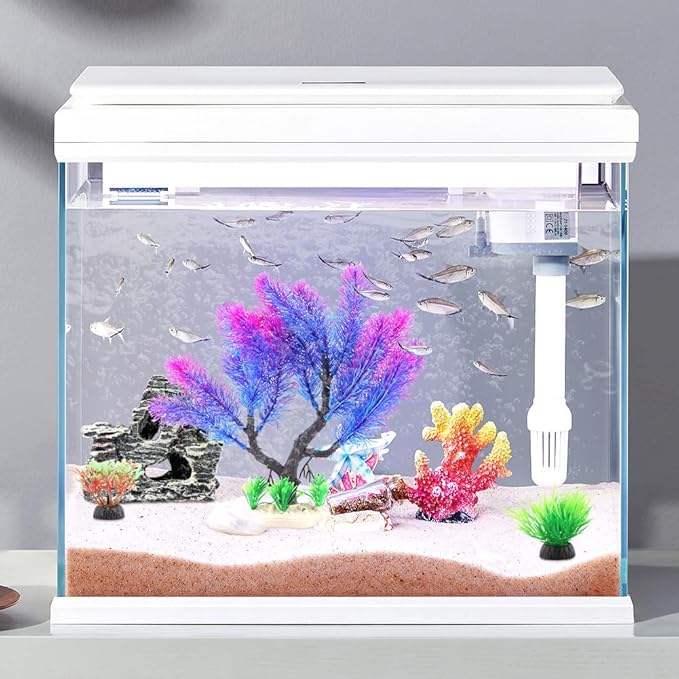 13-Piece Fish Tank Decor Kit: 12 Artificial Plants & Resin Mountain for Lifelike Freshwater/Saltwater Tanks – Hiding Holes, Low-Maintenance, Safe & Fade-Resistant