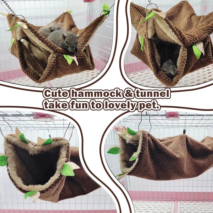 Ferret Rat Hammock Tunnel Toys Cage Accessories, Guinea Pig Hideout Tunnel, Warm Bed for Rat Ferret Guinea Pig Sleep Hide and Play (1.Hammock&Tunnel)