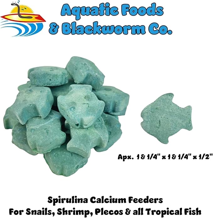 Aquatic Foods Inc. Spirulina Enriched Calcium Feeders for Shrimp, Snails, Crabs, Crayfish, Pleco, Catfish, All Tropical Fish…35 Count Sm Jar