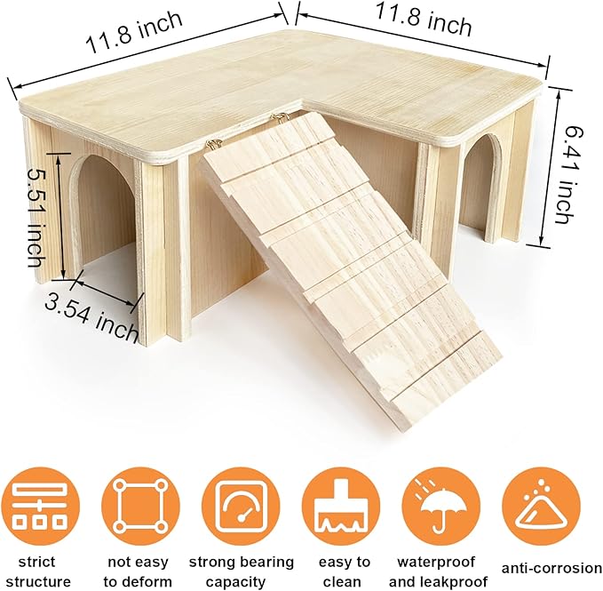 Guinea Pig Hideout and House: Multi Chamber Wooden Guinea Pig Castle with Ladder, Cage Accessories for Chinchilla Dwarf Rabbits Hamster Bunny and Others