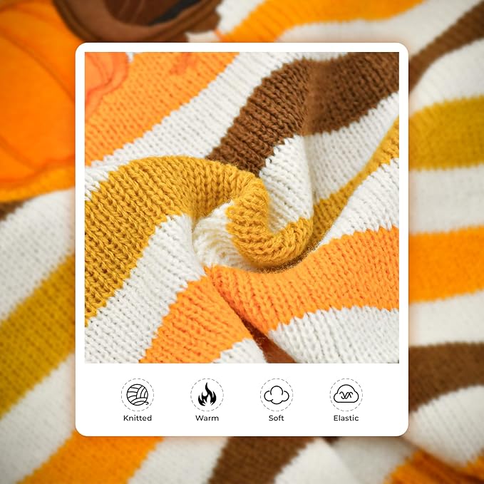 Vehomy Thanksgiving Dog Sweater Pet Pumpkin Turkey Clothes Costume Cat Stripe Turtleneck Knitwear Shirt Pullover Dog Puppy Thanksgiving Clothes for Small Medium Large Dogs Cats M