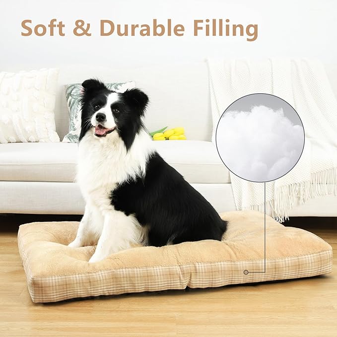 MIHIKK Washable L Dog Bed for Large Dogs with Anti-Slip Bottom, Premium Foam Pet Pad for Crate for Large Medium Small Sized Puppies, 35" x 23" Light Brown