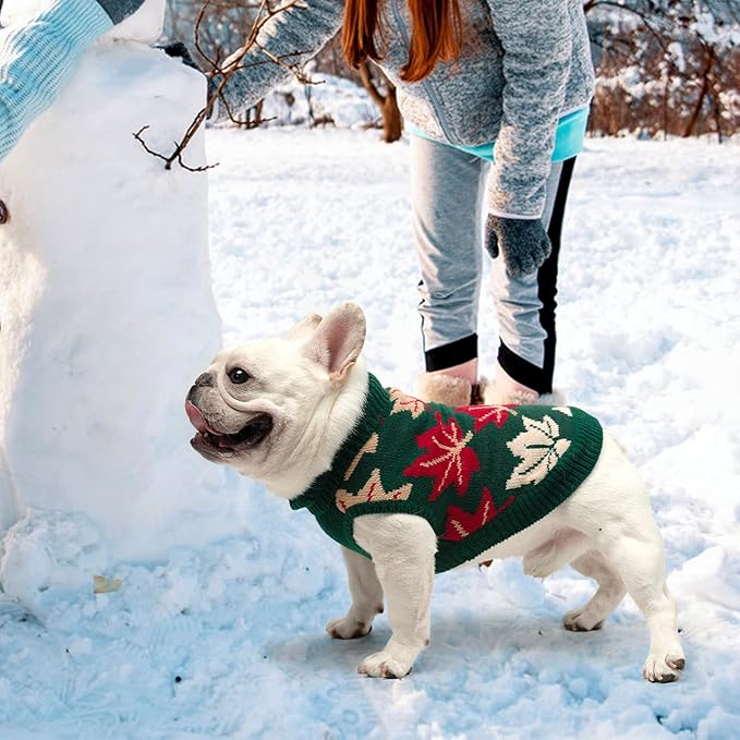 KOOLTAIL Fall Dog Sweater, Thanksgiving Dog Sweater with Autumn Maple Leaf Pattern, Cold Weather Pet Knitted Winter Coats Clothes Turtleneck Pullover for Small Medium Large Dogs Cat Boy Girl, Green XL