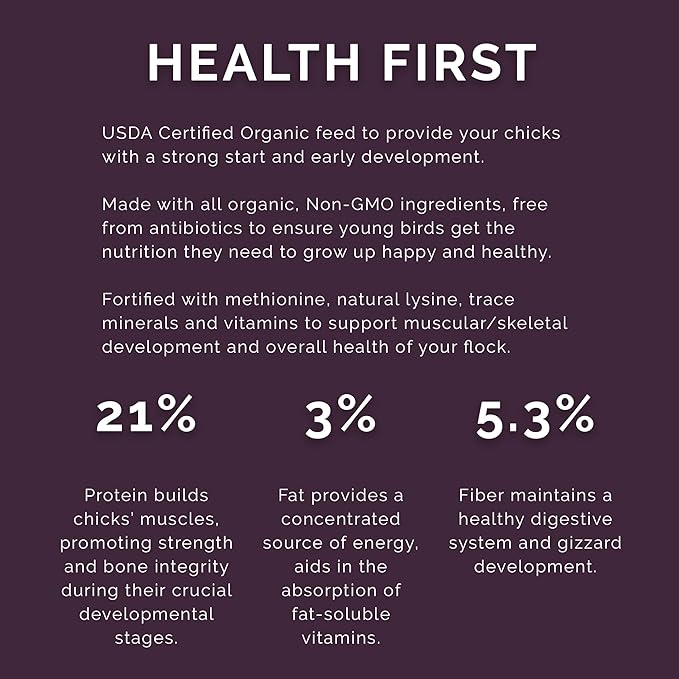 Chick Start Crumb Feed, 25lbs - Non-GMO, High Protein Chick Feed for Strong Early Growth, 21% Protein - USDA Certified Organic Blend, Soy & Corn-Free