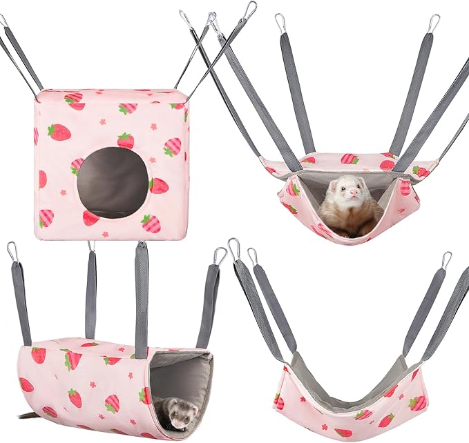 Glittme Ferret Hammock 4 Pack Ferret Cage Accessories Washable Rat Hammock Soft Guinea Pig Hammock for Ferrets, Rat, Sugar Glider, Squirrel