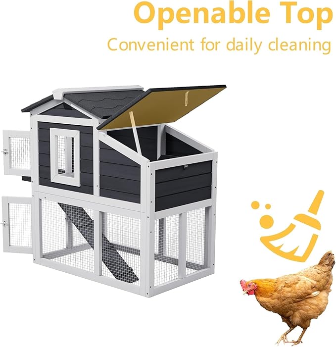 Chicken coop, Chicken Run, Duck coop,Outdoor Chicken Coop for 2-4 Chickens Wooden Hen House Poultry Pet Hutch Run Cage (White)