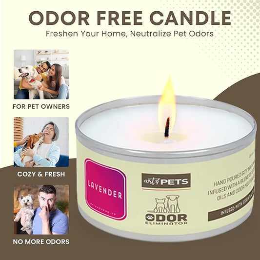 Pet Odor Candle for Dogs and Cats Long-Lasting 72-Hour, Odor Eliminating Candles Burn Natural Soy Wax with Refreshing Scent, Scented Candle to Remove Pet Smells (Lavender)