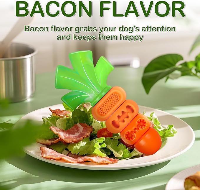 Dog Toys for Aggressive Chewers Bacon Flavored: 7" Tough Dog Chew Bone, Hard Nylon & Rubber Teeth Cleaning Toy, Carrot-Shaped Dog Chew Toy for Large Medium Breed 20-70lbs