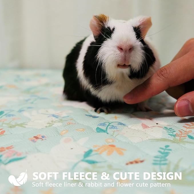 Guinea Pig Bedding, Guinea Pig Fleece Cage Liner 49x24 2Pack, Washable Waterproof Reusable & Anti Slip, Absorbent Guinea Pig Pee Pad for Small Animal, Rabbit, Bunny, Chinchilla, Green