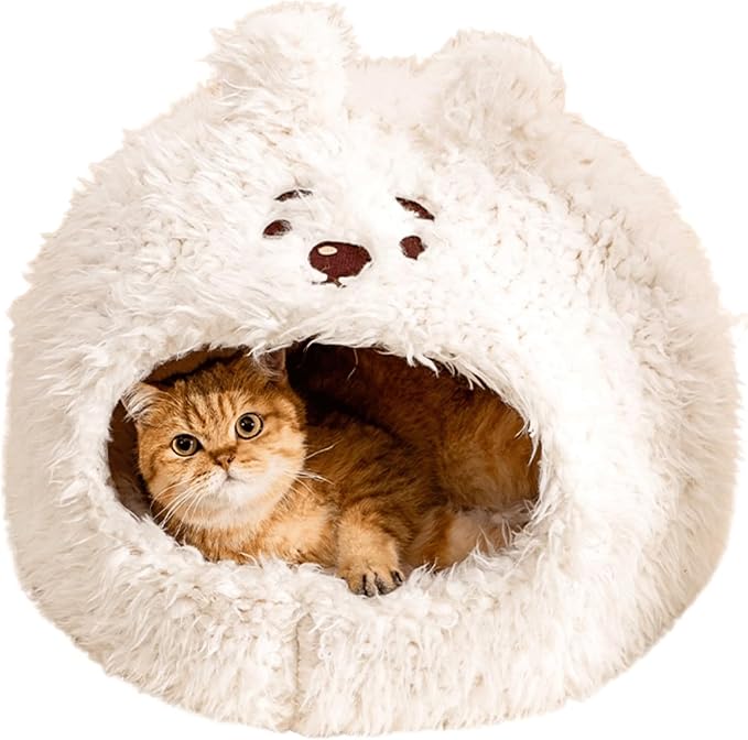 Animal Design Pet Bed Cat Dog Bed for Indoor Cats Pet Tent Cave with Removable Cushion Plush Half-Enclosed Warm House for Cats Small Dogs Kitten Puppy Sleeping (Alpacas,Medium)
