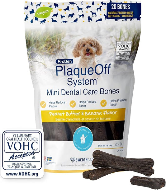 ProDen PlaqueOff Sytem Mini Dental Care Bones - Peanut Butter Banana - 12 oz, Brown