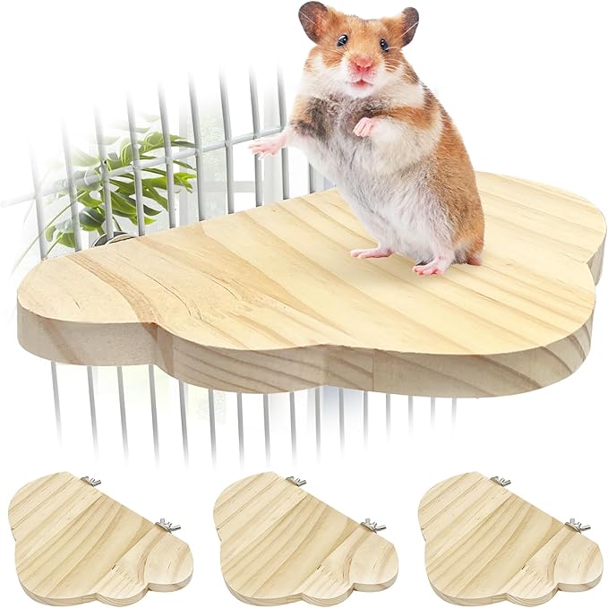Hamiledyi Wooden Hamster Cage Set 4Pcs Bird Wood Platform Accessories Perch Stand Board Habitat for Syrian Dwarf Hamsters Small Animals
