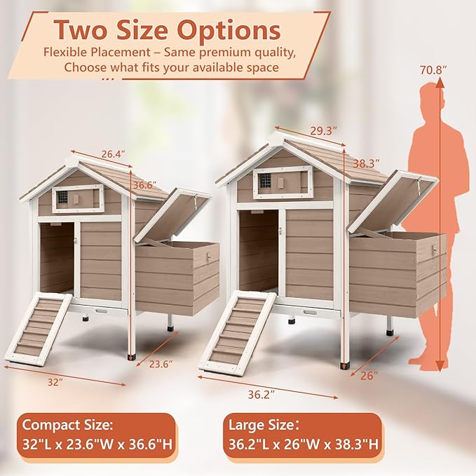 Large Chicken House with Nesting Box, Small Chicken Coop Hen Pet House with Removable Trays, Outdoor Indoor Rabbit Hutch Poultry Cage with Ramp (36.2" L x 26" W x 38.3" H)
