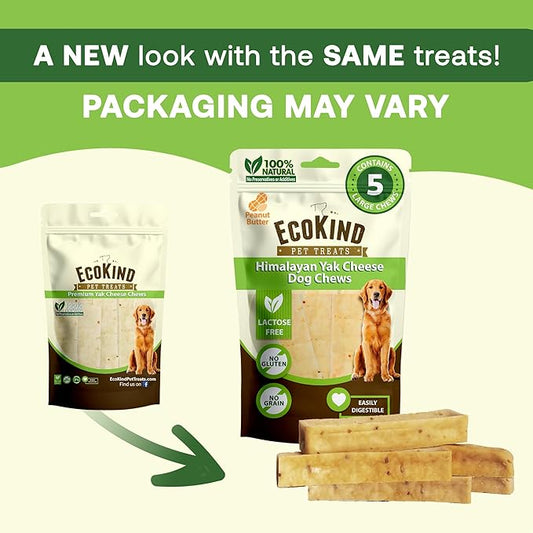 EcoKind Premium Gold Yak Cheese Himalayan Dog Chews, Dog Treats Large Breed, All Natural, High Protein Dog Chew, Peanut Butter, Large - 1 Chew