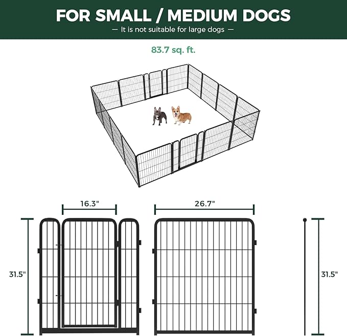 FXW Homeplus Unleashed Indoor Dog Playpen - Stress-Free and Safe Play, Heavy Duty 32 Inch 16 Panels Dog Pen for Small and Medium Dogs, Black│Patented