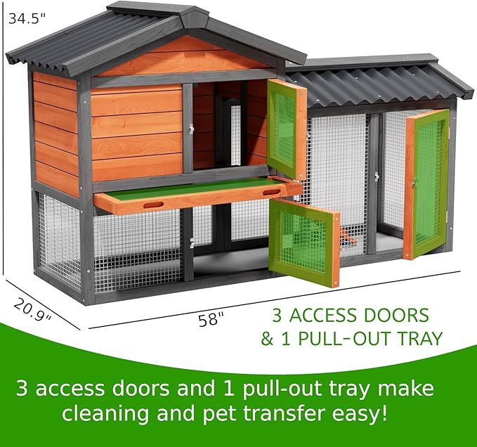 Chicken Coop,Wooden Duck House Outdoor Indoor,Hen House Poultry Quail Cage with Waterproof, Run, Elevated Retreat, Ramp, Door (Brown)