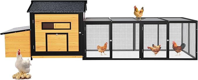 118" Extra Large Wooden Chicken Coop Outdoor Hen House with Dual Nesting Box, Leak-Proof Pull-Out Tray & Asphalt Roof – Predator-Proof Backyard Poultry Cage for Chickens and Small Farm Use Natural