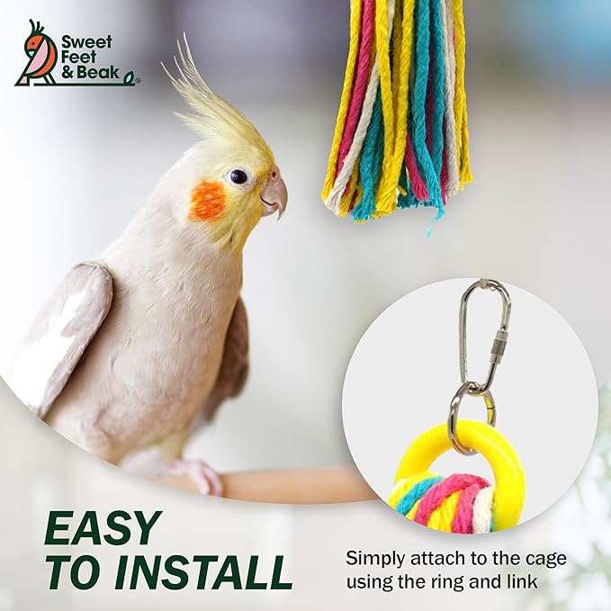 Platinum Tweeter Weave Bird Toys - Perfect Cage Toy for Playing & Preening - Colorful, Safe, Cotton Rope - Birds Cage Playground Accessories & Supplies - Parrot Toys (Large)