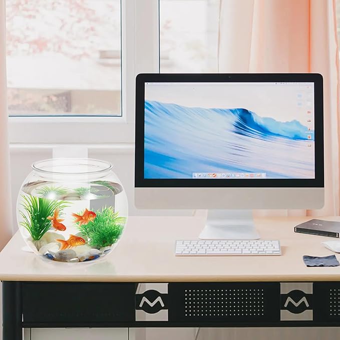 Plastic Clear Fish Bowl, Round Goldfish Betta Fish Tank, Desktop Bubble Bowl Plant Vase Pot for Fish Aquarium, Home Wedding Holiday Party Decor (1 Gallon, 8.6"x6.3")