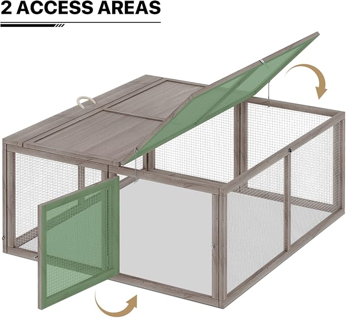 MoNiBloom Foldable Chicken Run Wood Chicken Coop Rabbit Hutch No Assembly Required Indoor/Outdoor Small Animal Nesting Box Habitat Enclosure Spacious Pet Playpen, 45.5" L x 42.5" W x 20" H, Grey