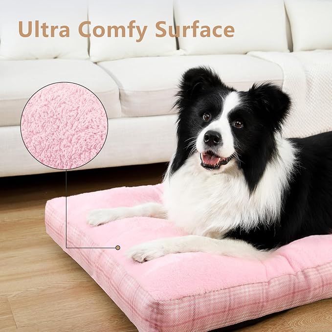 MIHIKK Washable L Dog Bed for Large Dogs with Anti-Slip Bottom, Premium Foam Pet Pad for Crate for Large Medium Small Sized Puppies, 35" x 23" Pink