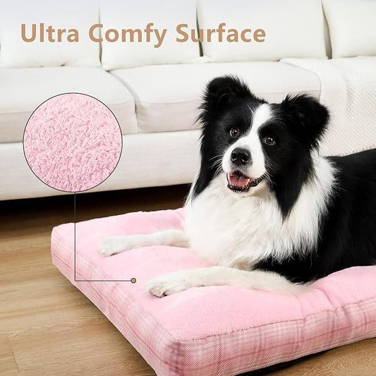 MIHIKK Washable L Dog Bed for Large Dogs with Anti-Slip Bottom, Premium Foam Pet Pad for Crate for Large Medium Small Sized Puppies, 35" x 23" Pink