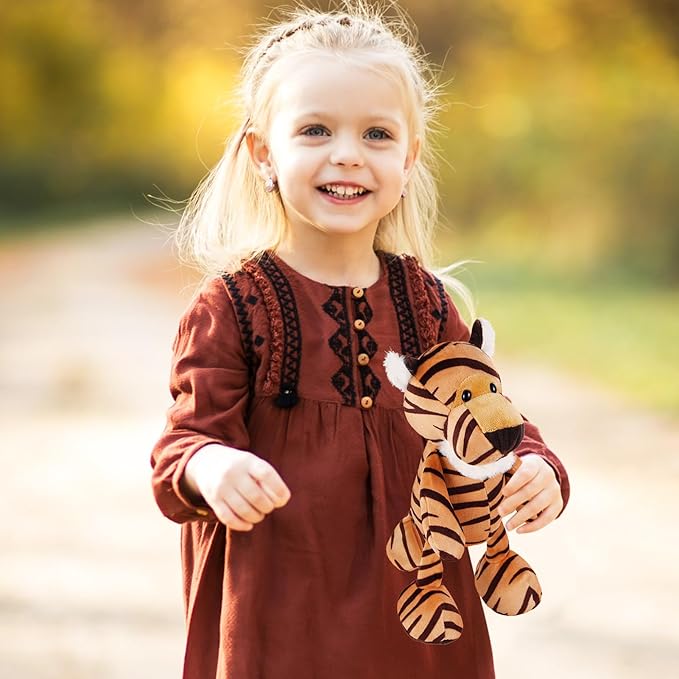 6 Pcs Safari Stuffed Animals Bulk Lion Elephant Monkey Tiger Toy Plush Zoo Animals Junble for Boy Girl Gift Animal Themed Parties Baby Shower Favor(Tiger)