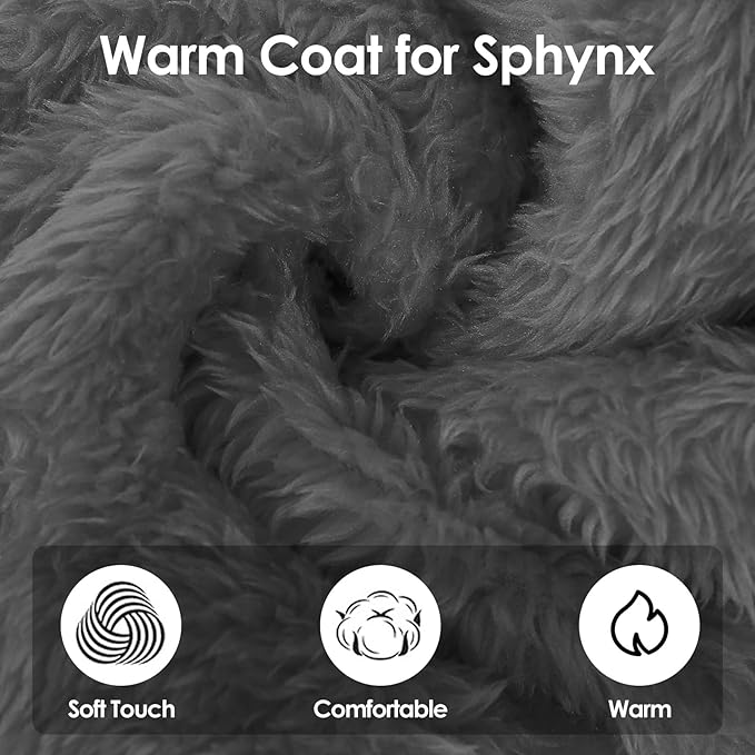 SUNFURA Sphynx Hairless Cat Sweater, Full Body Warm Fleece Sweaters with Sleeves for Cats, Soft Turtleneck Cat Clothes, Cozy Pullover Pajamas for Hairless Cats Devon, Donskoy & Small Dogs, Grey L