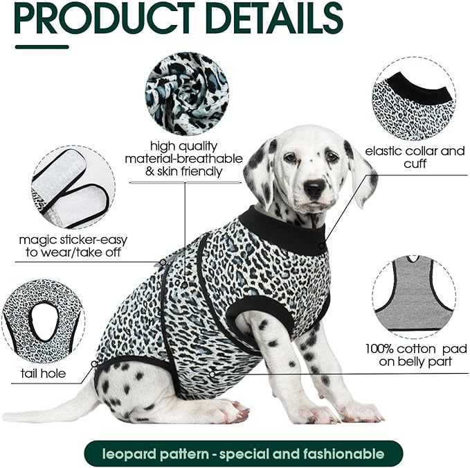 Kuoser Recovery Suit for Dogs, Comfy Dog Recovery Suit Female Doggie Onesie for Surgery, Post-Op Onesie for Female & Male Dogs, Soft Protective Wear, BlueLeopard XXL