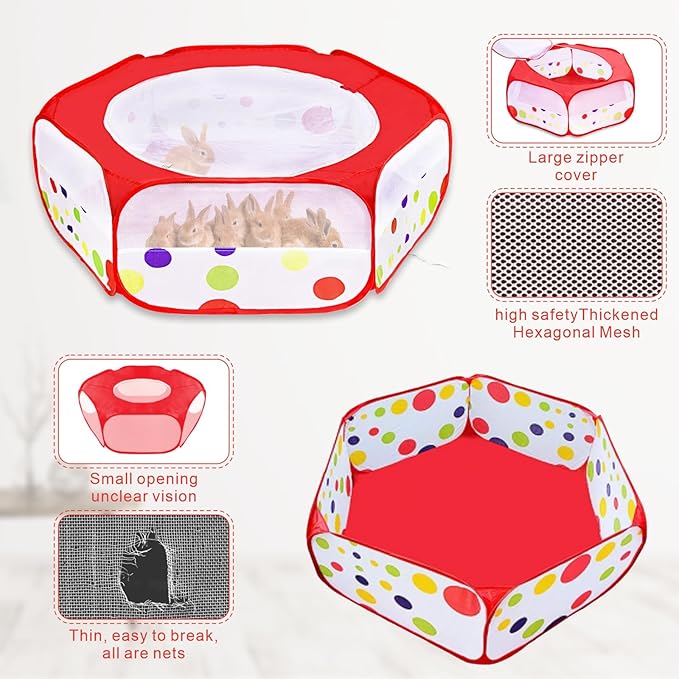 XIRGS Small Animal Playpen, Pet Playpen for Cat/Rabbit/Hamster/Guinea Pig/Bunny/Ferret/Kitten Toys Chick Brooder Box Cage Tent Pop Up Play Pen with Cover, Portable Play Yard Indoor Outdoor Waterproof