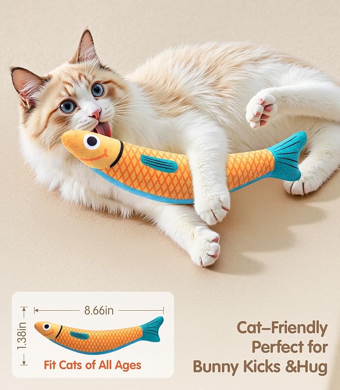 PetBusyInteractive Cat Toys with[5000mg Premium A+Catnip][Baby Grade] Soft Chew Kicker Cat Toys for Indoor Cats & Kittens, Crinkle &Rattle Fish Sound Toy, Drives Bored Cats Crazy with Fun,3 Pack
