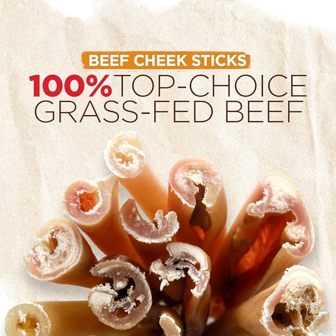 Natural Farm Bully Cheek Stick, 5-6-Inch (25-Pack)- Best Bully Stick Alternative, 100% Natural Beef Cheeks for Dogs- High Protein, Cleans Teeth Treats, Long Lasting Beef Chews for All Dog Sizes