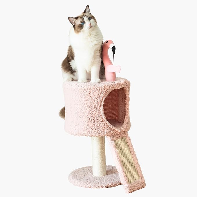 Catry Flamingo 2-Level 29" Cat Tree for Small Cats & Kittens with Replaceable Posts, Sisal Scratching Ramp, Pink Flamingo Designed Cute Condo with Toy, Pink