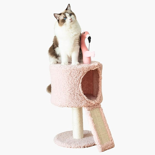 Catry Flamingo 2-Level 29" Cat Tree for Small Cats & Kittens with Replaceable Posts, Sisal Scratching Ramp, Pink Flamingo Designed Cute Condo with Toy, Pink