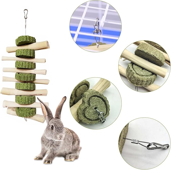 kathson Bunny Chew Toys for Teeth, Pet Snacks Molar Sweet Bamboo with Grass Cake for Hamster Chinchilla Guinea Pig Rabbit Rats(2 Packed)