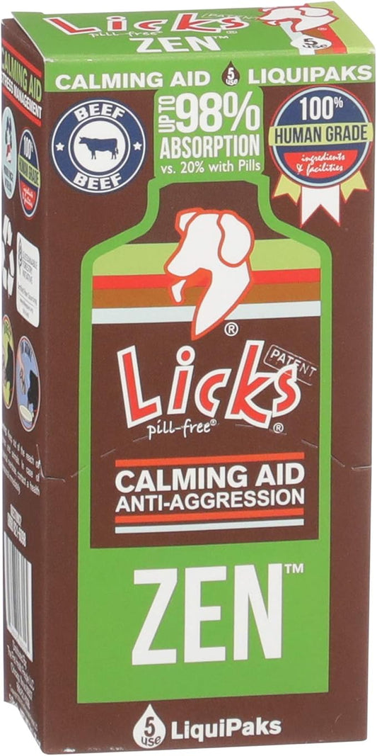 Zen Dog Calming - Calming Aid Supplements for Aggressive Behavior & Nervousness - Treats for Stress Relief & Dog Health - Gel Packets - Braised Beef Flavor, 5 Use