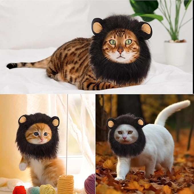 Lion Mane Halloween Costume for Small Cats & Puppy - Pet Outfit for Birthdays, Cosplay, Clothes (Black)
