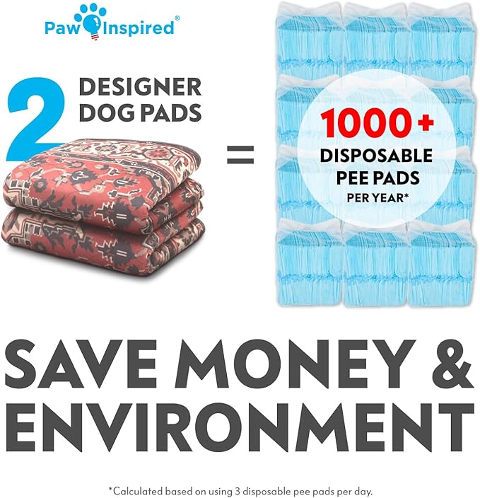 Paw Inspired Designer Print Dog Pads (2 Pack) | Premium Washable Pee Pads | Reusable Puppy Pads for Potty Training, Whelping, Waterproof Mat | Leakproof, Non-Slip Liner (Persian Style, 36" x 36" Size)