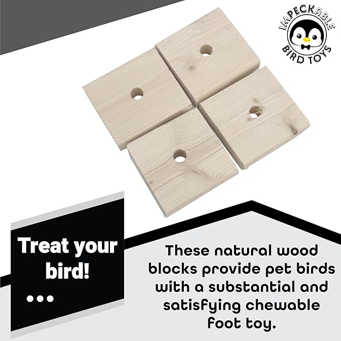 3011 Block Type 11 Thin Square Slat Softwood kiln Dried Heat Treated Unfinished Flat chewable Toy Part with Center Hole Handcrafted by Impeckable Bird Toys for Conures Caiques Amazons