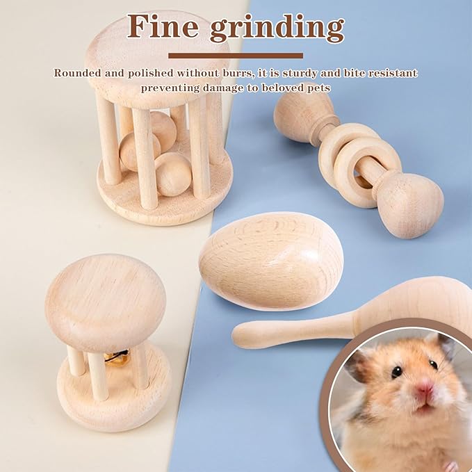 9 Pcs Wooden Bunny Toys,Bite-Resistant Guinea Pigs Toys,Safety Bunny Chew,Rabbit Teeth Grinding, for Chinchillas Hamsters Small Animals Playing Teeth Grinding Indoor Outdoor(Wood)