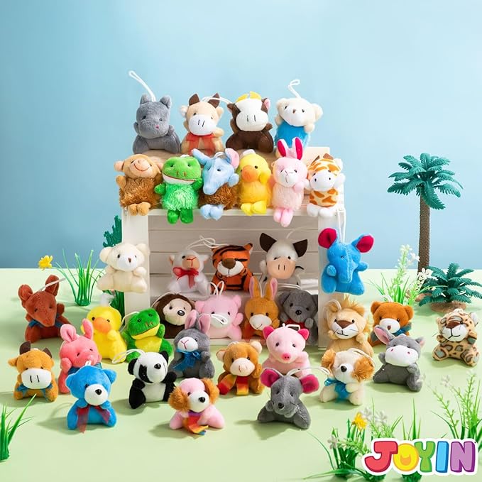 JOYIN 12 Pack Random Mini Animal Plush Toy Assortment (12 Units 3" Each),Bulk Stuffed Animals for Kids, Small Animals Plush Keychain Decoration, Carnival Prizes, Halloween Goodie Bags & Party Favors