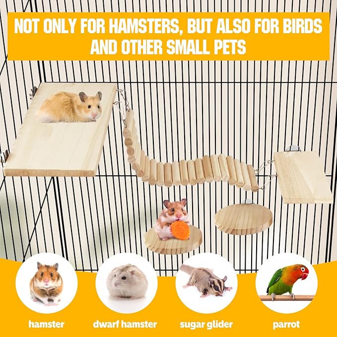 Hamster Suspension Bridge Toy，Small Animal Climbing Toys,Chinchilla Cage Natural Wood Flexible Platform Toy,Suitable for Hamsters, Chinchillas, Guinea Pigs, Birds, Small Animals