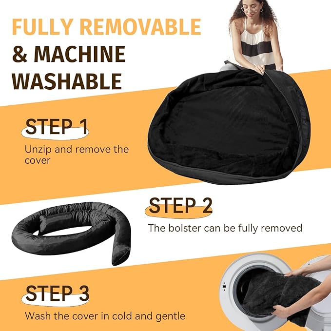 Orthopedic Washable Large Dog Bed: Memory Foam Waterproof Pet Bed with Bolsters - Removable Washable Cover for L XL XXL Large Sized Dog Bed - Non-Slip Bottom - Black