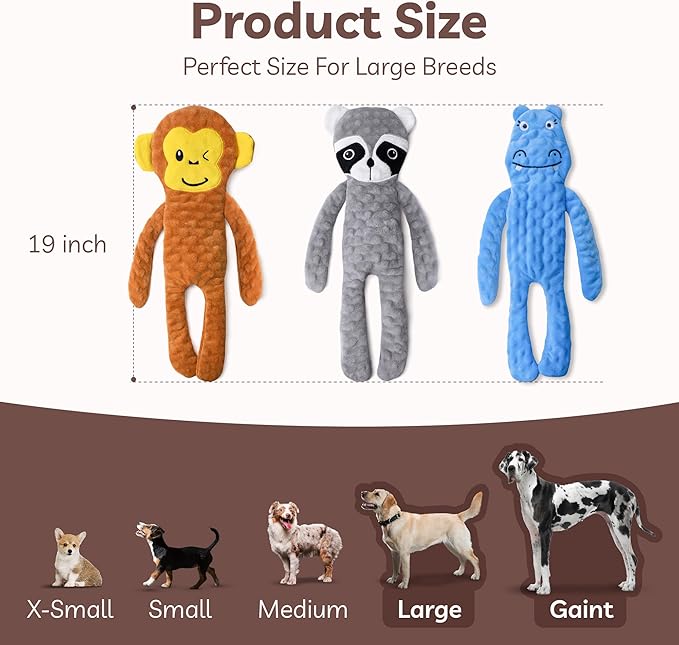 SHARLOVY No Stuffing Dog Toys Squeaky for Large Dogs, Crinkle Puppy Teething Toys to Keep Them Busy, Plush Interactive Doggie Long Lasting Chews for Aggressive Chewers