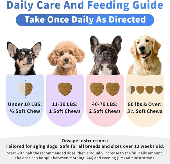 Senior Dog Joint Supplement, 17-in-1 Glucosamine for Dogs with Chondroitin, MSM, Pea, CoQ10, Omega-3, Hip and Joint Chews for Dogs – Chicken Flavor – 90 Soft Chews – for All Breeds & Sizes