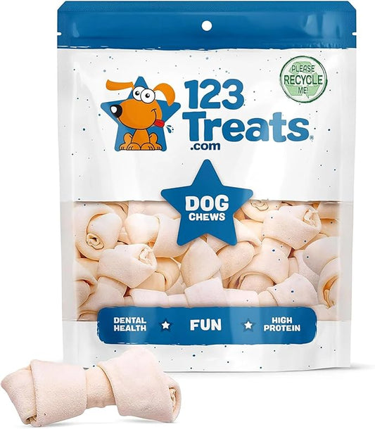 Dog Rawhide Bones: Rawhide Bones Chews 3-4" Premium Raw Hide Dog Bone, Free Range Grass Fed Cattle with No Hormones, Additives or Chemicals, Tasty Long Lasting Chews for Dogs, Pack of 15