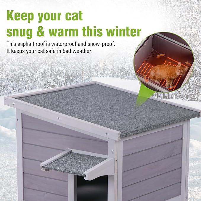 GUTINNEEN Heated Cat House, 2-Story Outdoor Cat House, Heated Cat Houses for Outside Cats with Heater and Insulated Liner