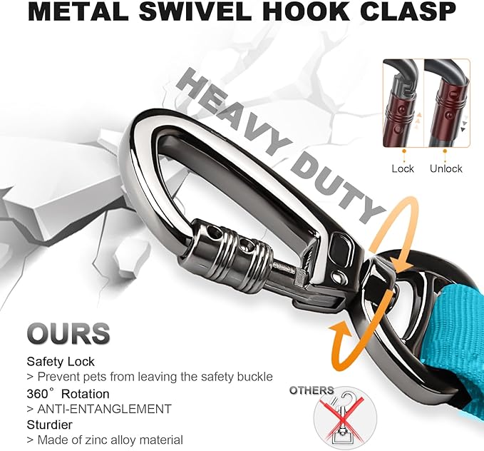 Tactical Dog Collar and Bungee Leash,Military Dog Collar & Leash Set with USA American Flag Adjustable K9 Collar with Heavy Duty Metal Buckle & Handle,with Patches and Airtags Case (Light Blue, M)