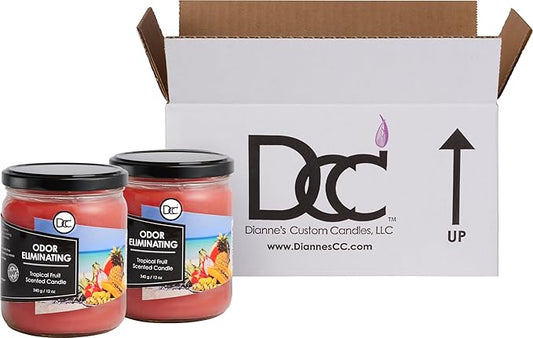 Tropical Fruit Two Pack Odor Eliminating Highly Fragranced Candle - Eliminates 95% of Pet, Smoke, Food, and Other Smells Quickly - Up to 80 Hour Burn time - 12 Ounce Premium Soy Blend