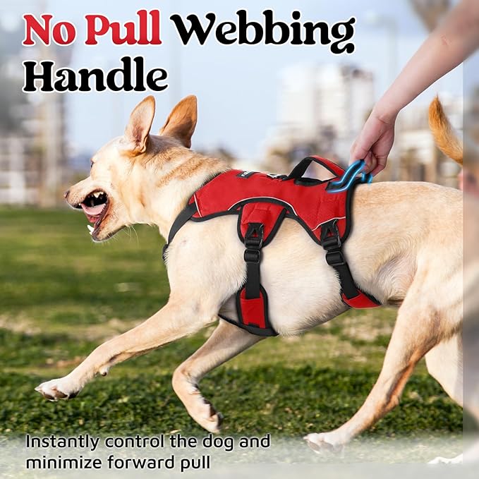 rabbitgoo Escape Proof Dog Harness, Soft Padded Full Body Pet Harness, Reflective Adjustable No Pull Vest with Lift Handle and Leash Clip for Large Dogs Walking Hiking Training, L, Red